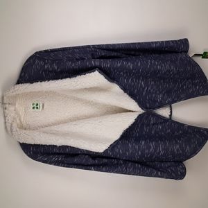 Green Tea‎ Denim Blue Heather Sherpa Wrap Cardigan Jacket Coat Soft Warm Sz L